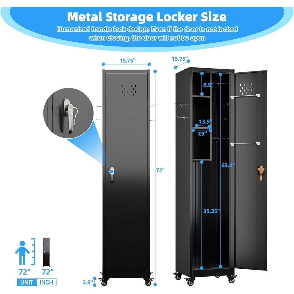 72'' Metal Broom Closet Storage Cabinet w/ Wheels & Pegboards