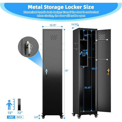 72'' Metal Broom Closet Storage Cabinet w/ Wheels & Pegboards