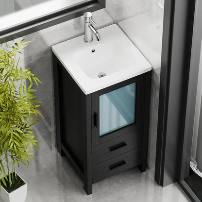 16" Modern Black Bathroom Vanity with Sink Faucet Drain
