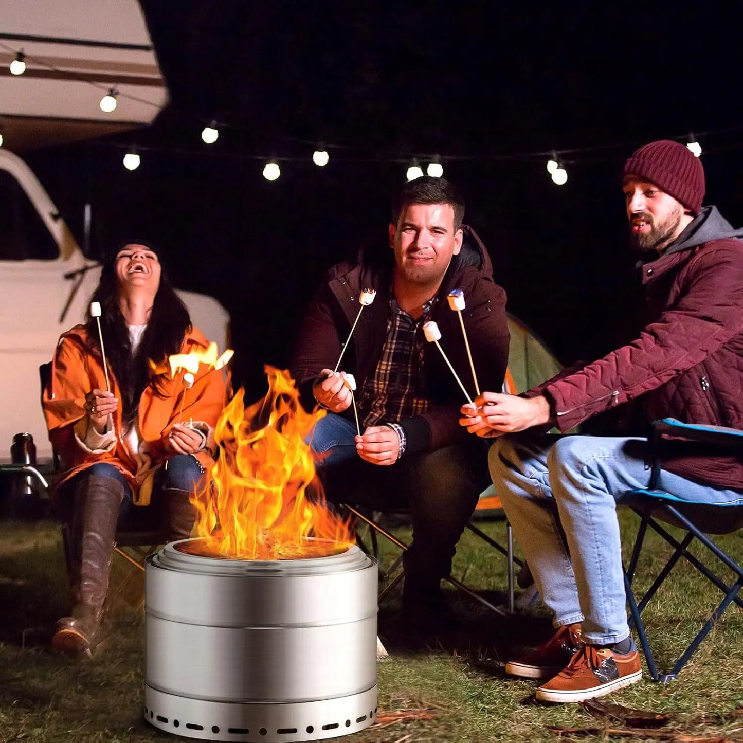 [Limited Time Offer!]Smokeless Fire Pit 19 Inch for Outdoor Wood Burning, Stainless Steel Portable Firepit W/ Ash Pan
