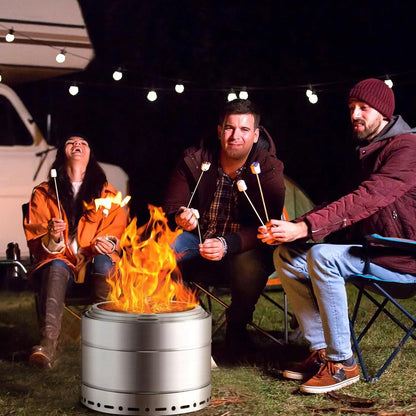 [Limited Time Offer!]Smokeless Fire Pit 19 Inch for Outdoor Wood Burning, Stainless Steel Portable Firepit W/ Ash Pan