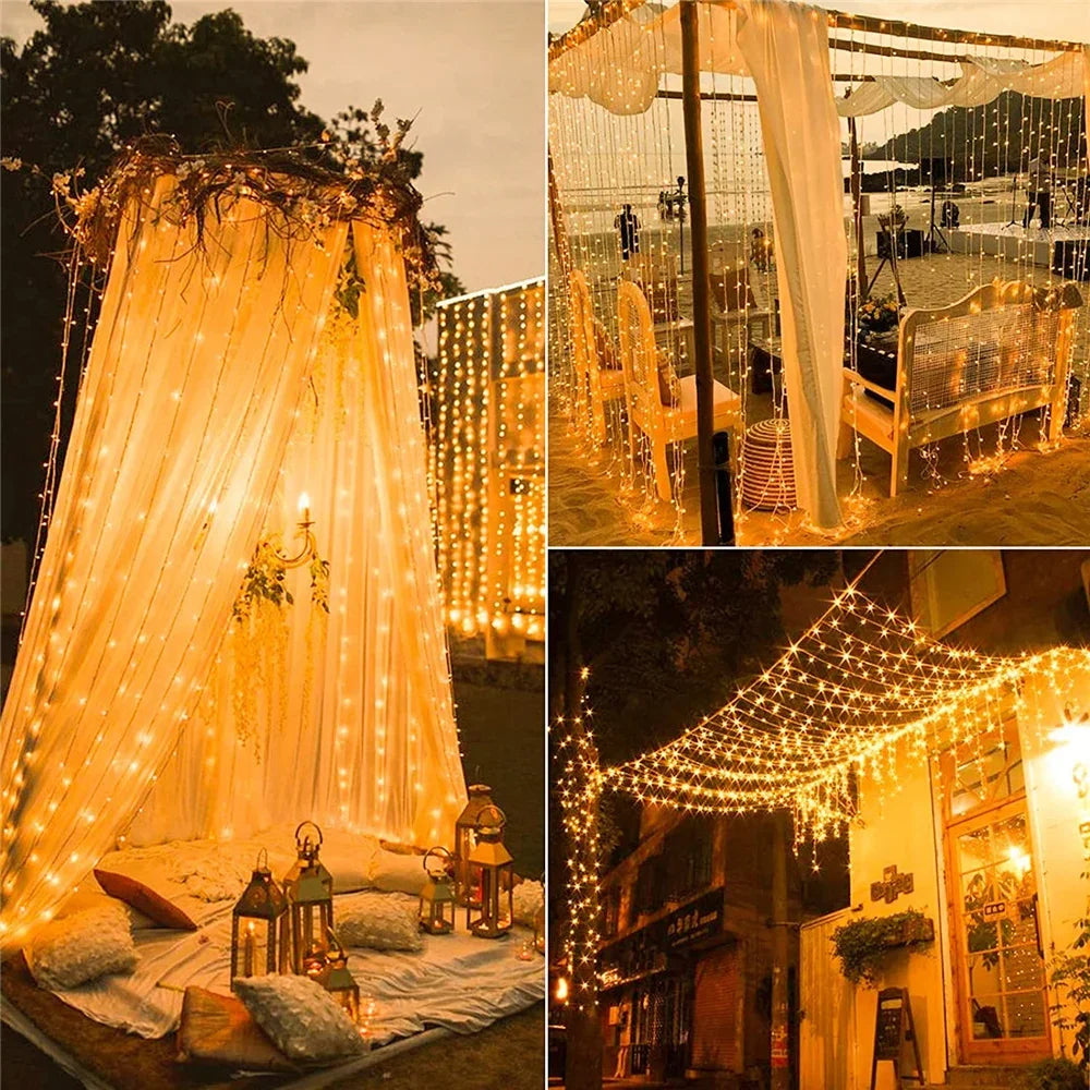 Outdoor Solar Curtain Light 3x3M 300Leds Holiday Decorations Garland