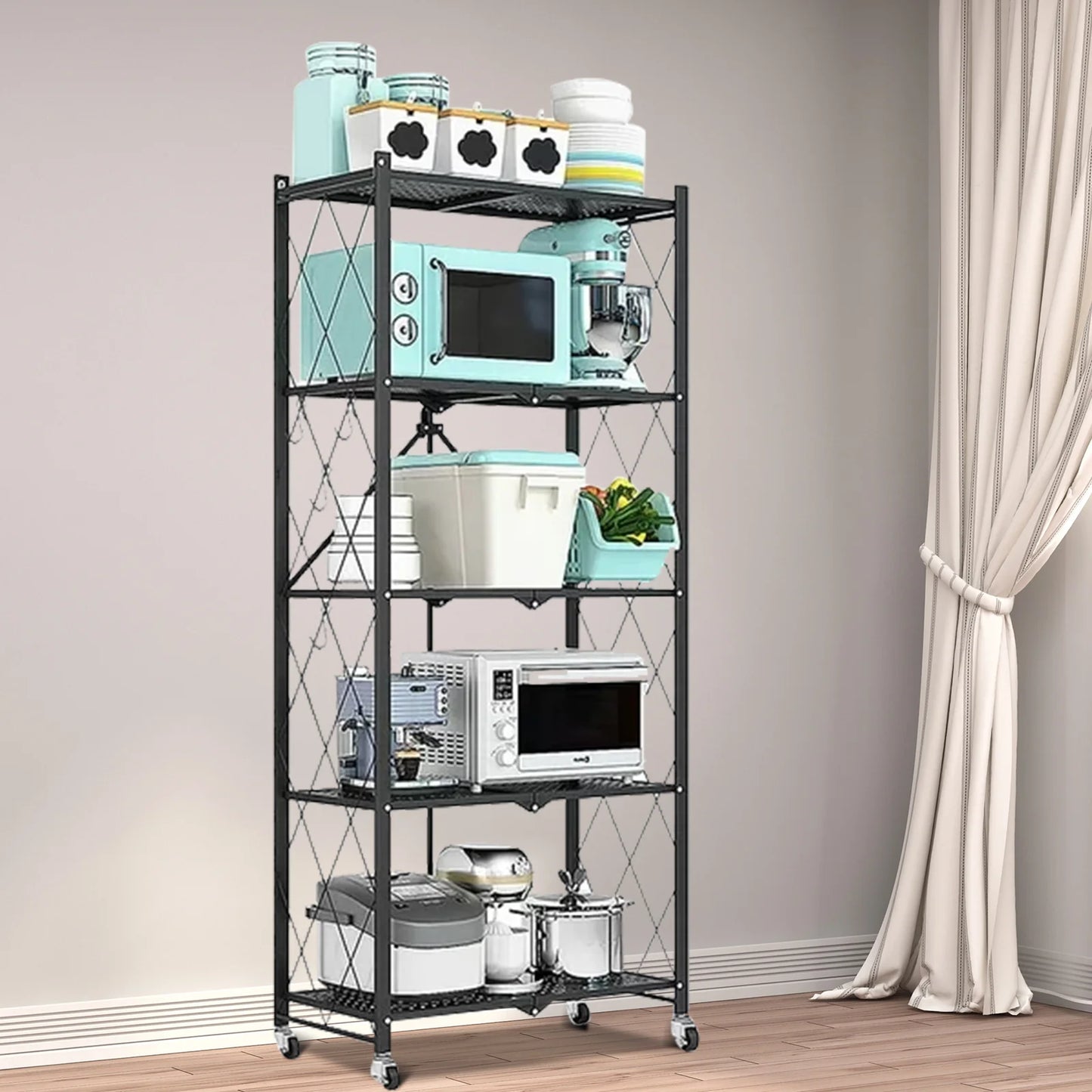 5-Tier Storage Shelving Unit, Metal Shelf 27.9"x13.4"x62.5, W/ Wheels,