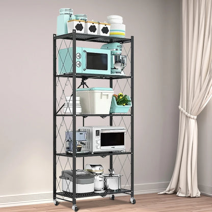 5-Tier Storage Shelving Unit, Metal Shelf 27.9"x13.4"x62.5, W/ Wheels,