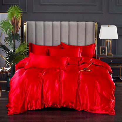 3-Pieces Silky Satin Duvet Cover Set Queen Size Soft Smooth Durable Comforter