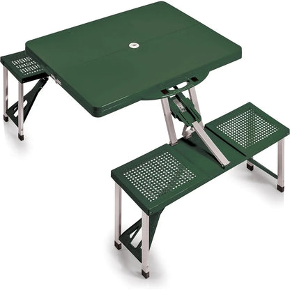 Portable Folding Picnic Table with Seats for 4, Collapsible Aluminum Table with Benches & Umbrella Hole, Lightweight