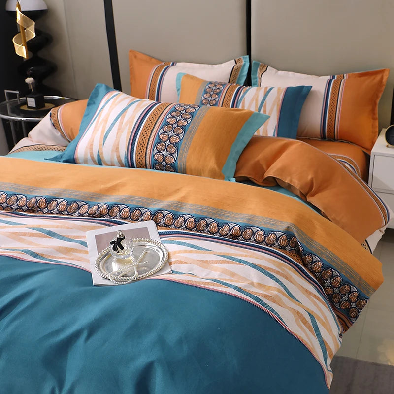 3 Pieces Luxury Striped Duvet Covers Soft Set Thickened Breathable Bedding Sets