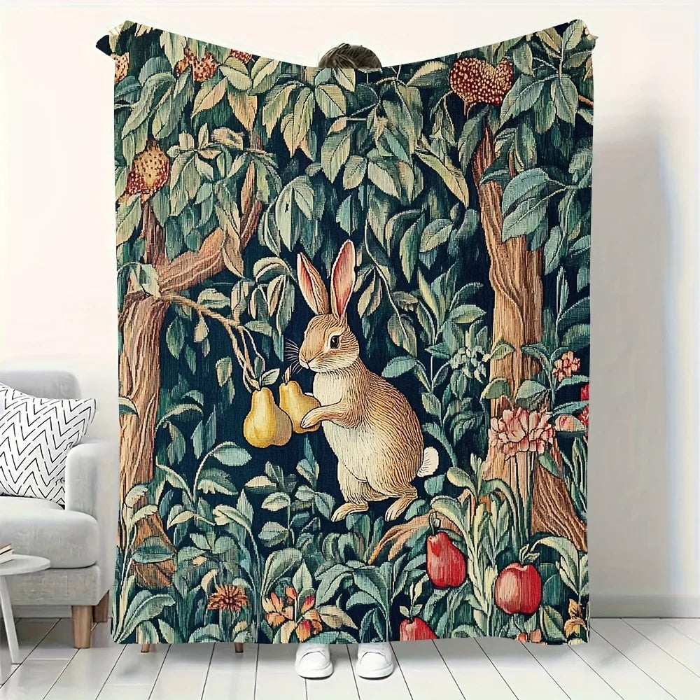 Classic Rabbit and Fruit Pattern Fleece Blanket