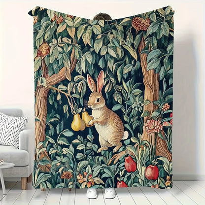 Classic Rabbit and Fruit Pattern Fleece Blanket
