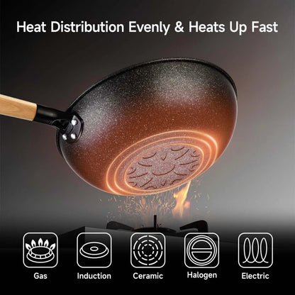 Non-Stick Wok w/ Steamer Basket,12 Inches Stir Fry Pans