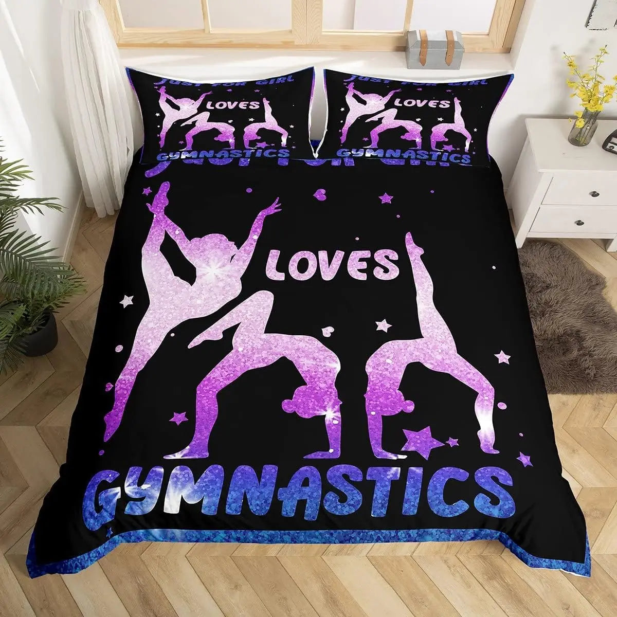 Gymnastics Duvet Cover for Kids Teens Girls Queen Lightweight Quilt Covers