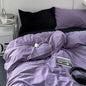 Bedding Set Ambiance Blue Coffee Grid Mixed W / Washed Cotton Fitted Sheets Duvet Cover