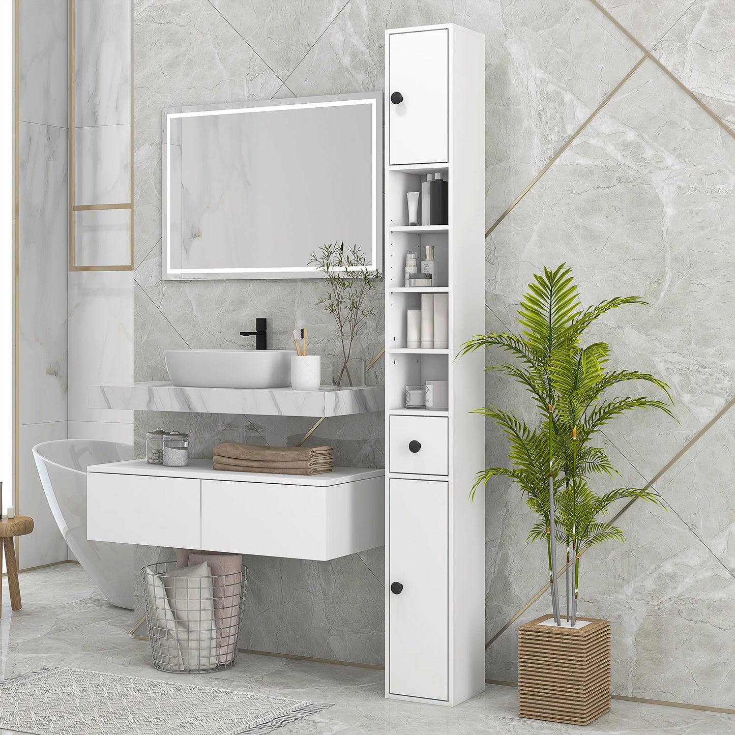 71" Tall Bathroom Storage Cabinet, Narrow Toilet Paper Cabinet