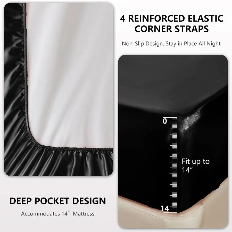 Satin Sheets King Size Sheet Set 4 Piece Silky King Sheets
