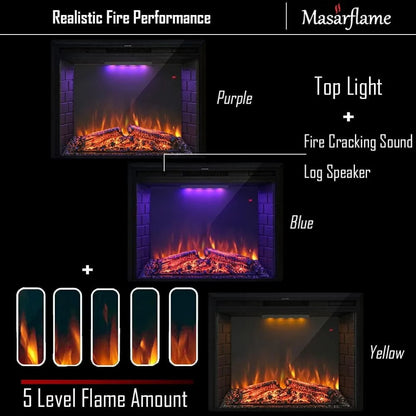 30 Inch Electric Fireplace Insert with Retro Recessed Design, Heater with Fire Cracking Sound, Remote Control and Timer, 750W/15