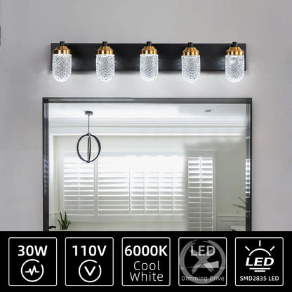Minimally retro bathroom vanity table lamp, LED 5-bulb glass lampshade, wall mounted decorative light fixture (black)