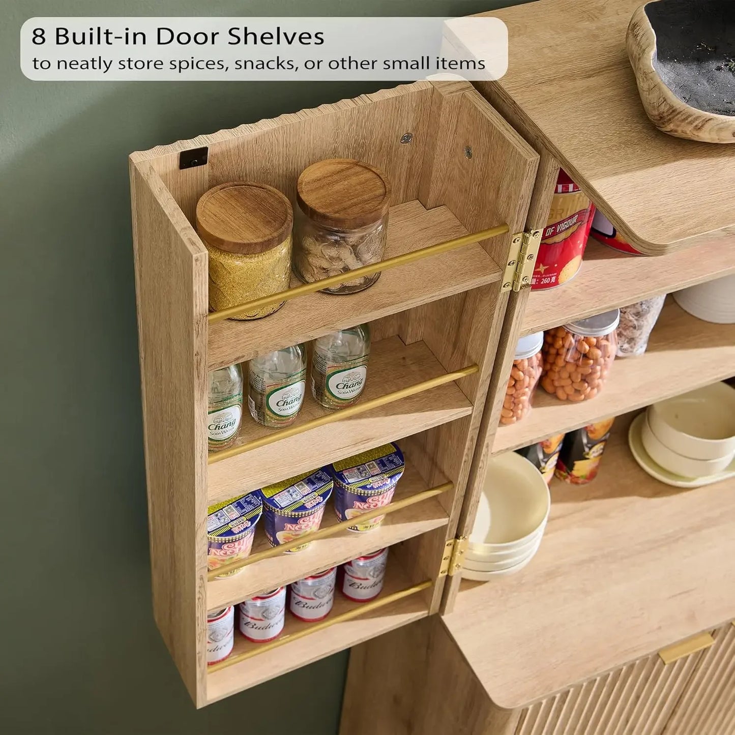 72"Fluted Pantry Storage Cabinet Adjustable, Curved Profile