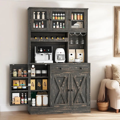 71''H Kitchen Pantry Cabinet, Cabinet with Wine Rack