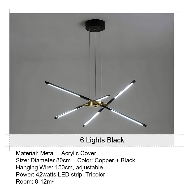LED Tube Chandelier Living Room Bedroom Dining Room Kitchen Modern Home Decoration Hanging Light Indoor Lighting