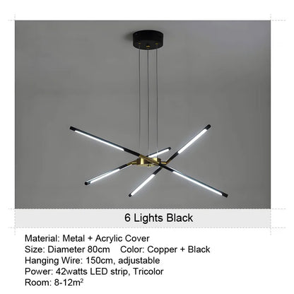 LED Tube Chandelier Living Room Bedroom Dining Room Kitchen Modern Home Decoration Hanging Light Indoor Lighting