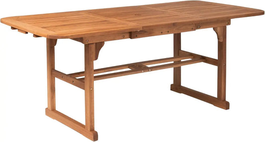 Maui Modern Solid Acacia Wood Slatted Patio Dining Table, 78 Inch, Brown