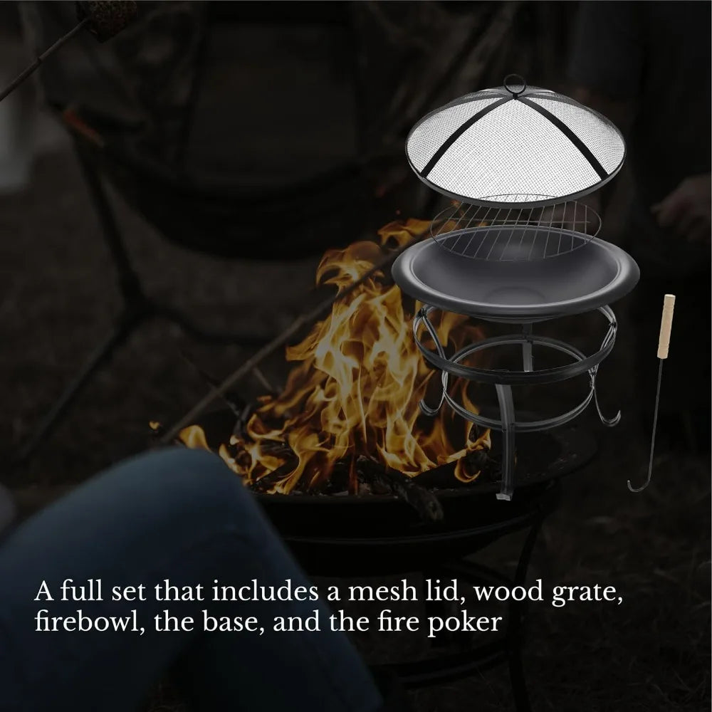 Gas One 22 in Outdoor Wood Burning Fire Pit with Mesh Lid
