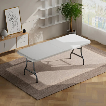 6ft Plastic Folding Table, Portable Folding Table, Outdoor Folding Picnic Table with Sturdy Handles on Both Sides