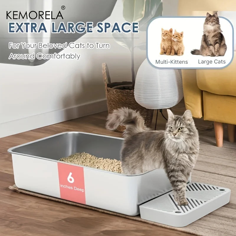 1PC 6-Inch Stainless Steel Cat Litter Box with Scoop Pedal