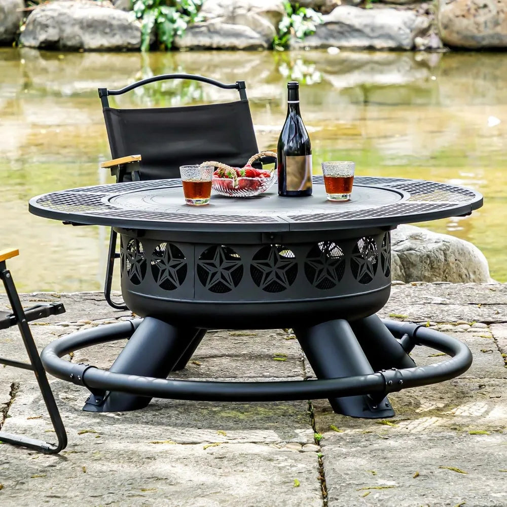 47 Inch Outdoor Fire Pit with 2 Grills, Extra Large BBQ Firepits for Outside,