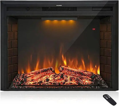 30 Inch Electric Fireplace Insert with Retro Recessed Design, Heater with Fire Cracking Sound, Remote Control and Timer, 750W/15