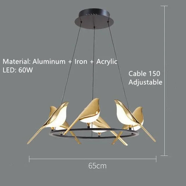 Modern LED Gold Magpie Bird Ceiling Chandelier