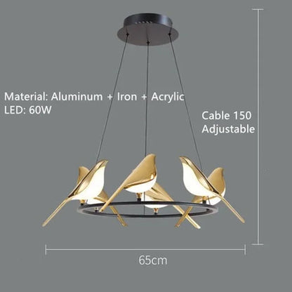 Modern LED Gold Magpie Bird Ceiling Chandelier