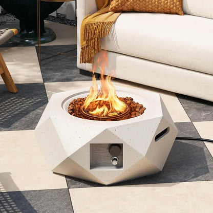 Propane Fire Pit Table, 28” Hexagon Terrazzo Gas Fire Pit