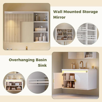 IRONCK Floating Bathroom Vanity with Sink, Mirror Medicine Cabinet