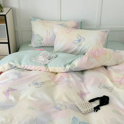 Pink Floral Bedding Set Soft Single Double Queen Size Duvet Cover Flat Sheet Pillowcase