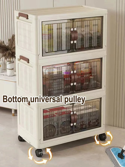 Stackable Plastic Storage Cabinet - Large Capacity with Doors & Wheels