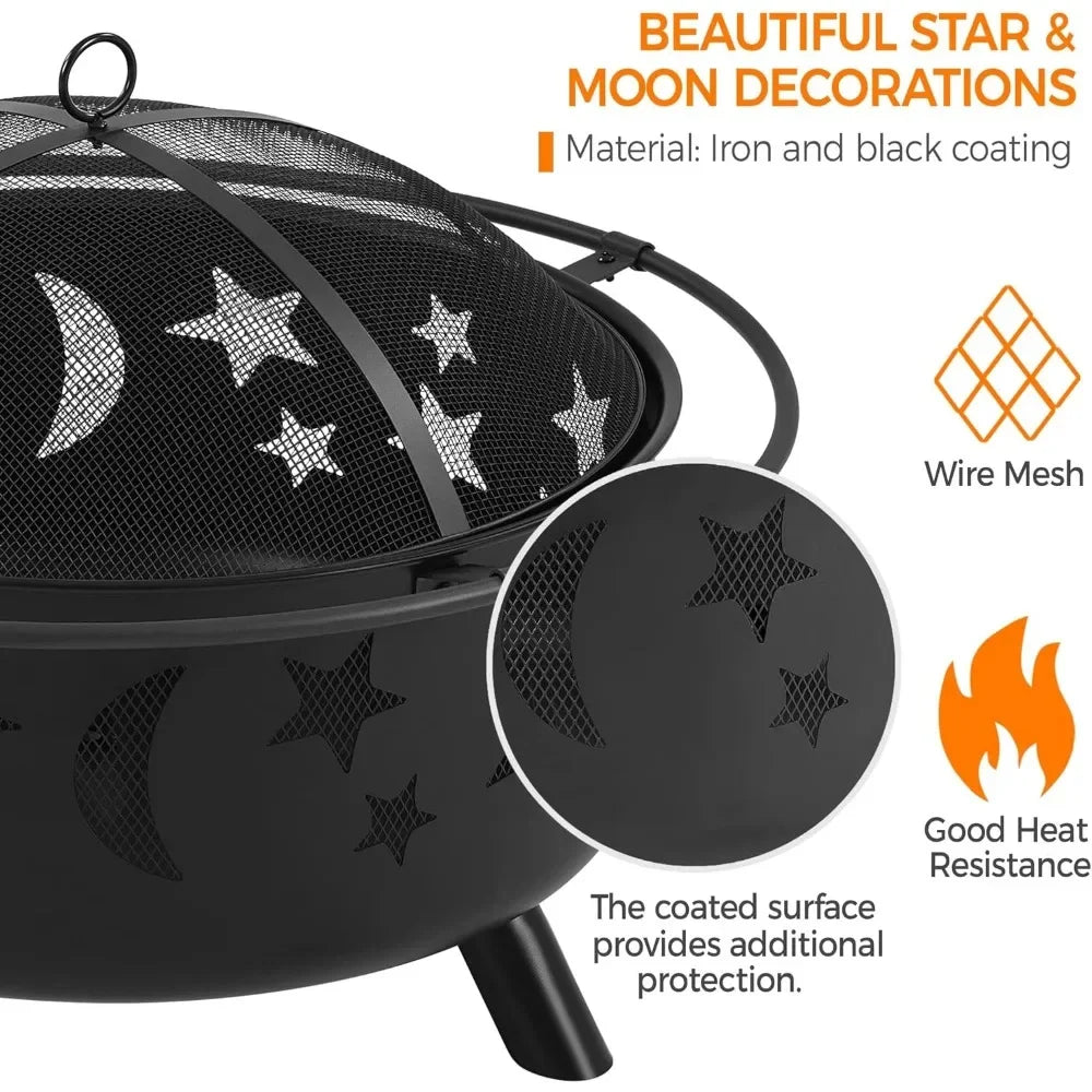 Fire Pit 30in Fire Pits for Outside Wood Burning Outdoor Fireplace with Spark Screen