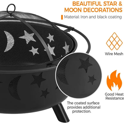Fire Pit 30in Fire Pits for Outside Wood Burning Outdoor Fireplace with Spark Screen