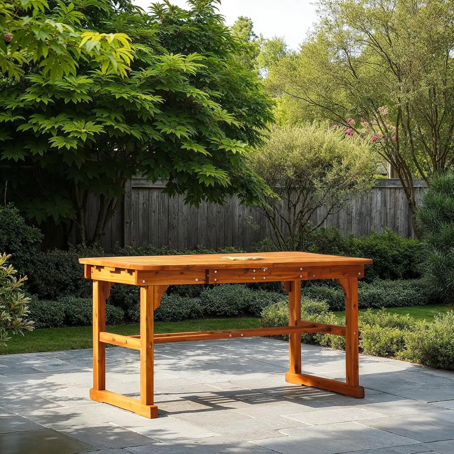 Maui Modern Solid Acacia Wood Slatted Patio Dining Table, 78 Inch, Brown