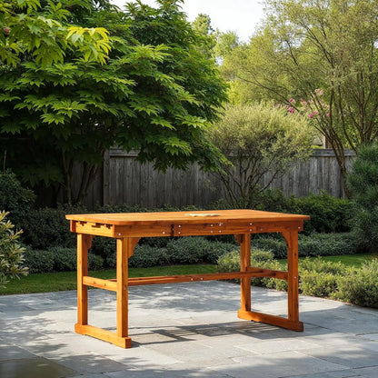 Maui Modern Solid Acacia Wood Slatted Patio Dining Table, 78 Inch, Brown