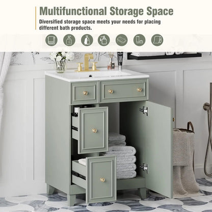 24" Bathroom Vanity Sink Cabinet 2 Drawers Soft-Close Door Storage