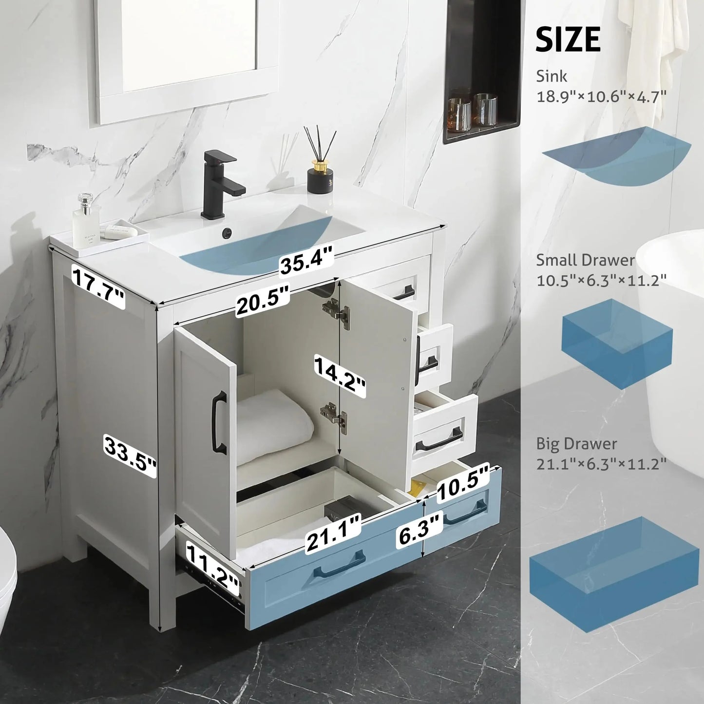 18" Modern Bathroom Furniture Wash Vanity Storage Cabinet