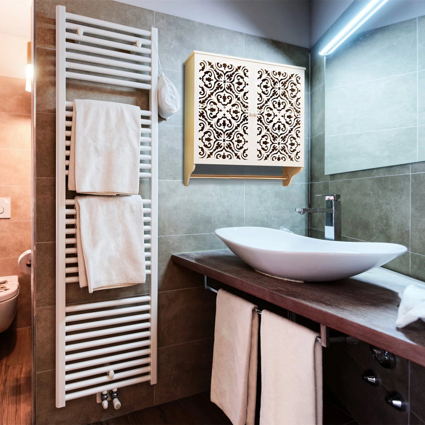 Bathroom Wall Mounted Cabinet Double Door Vanity Shelves
