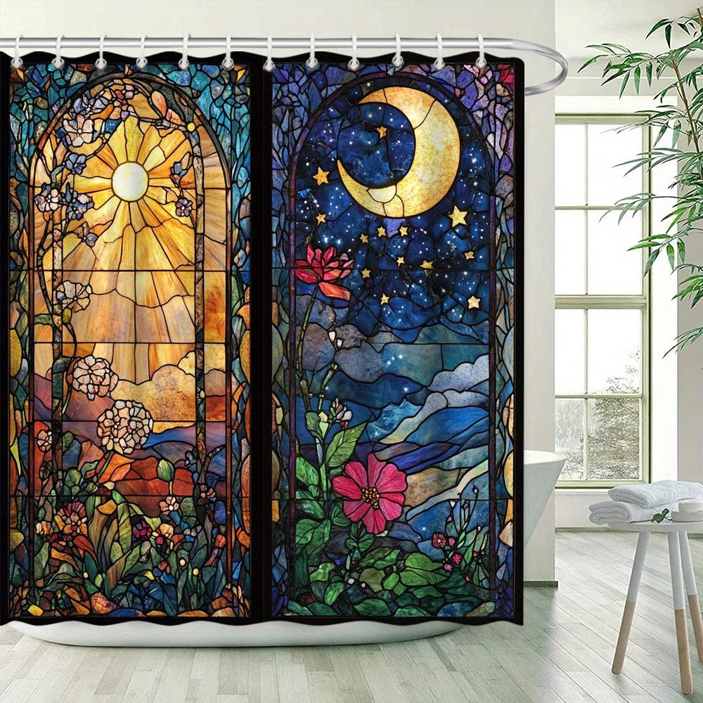 Elegant Night Sky and Moon Waterproof Shower Curtain