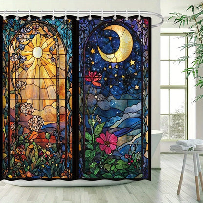 Elegant Night Sky and Moon Waterproof Shower Curtain