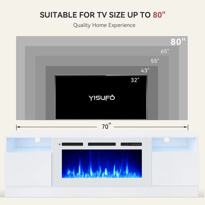 70" TV Stand with 36" Electric Fireplace, Storage Cabinet