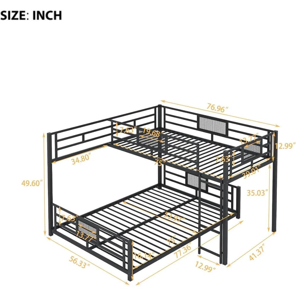 stylish l-shaped metal twin over full bunk bed W / ladders and guardrails for kids