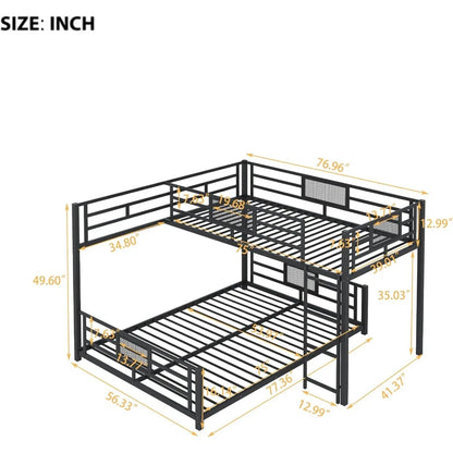 stylish l-shaped metal twin over full bunk bed W / ladders and guardrails for kids
