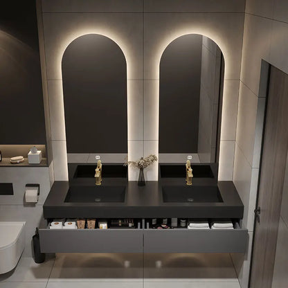 Combination Double Mirror Villa Light Luxury Rock Slab Integrated Basin Bathroom Cabinet