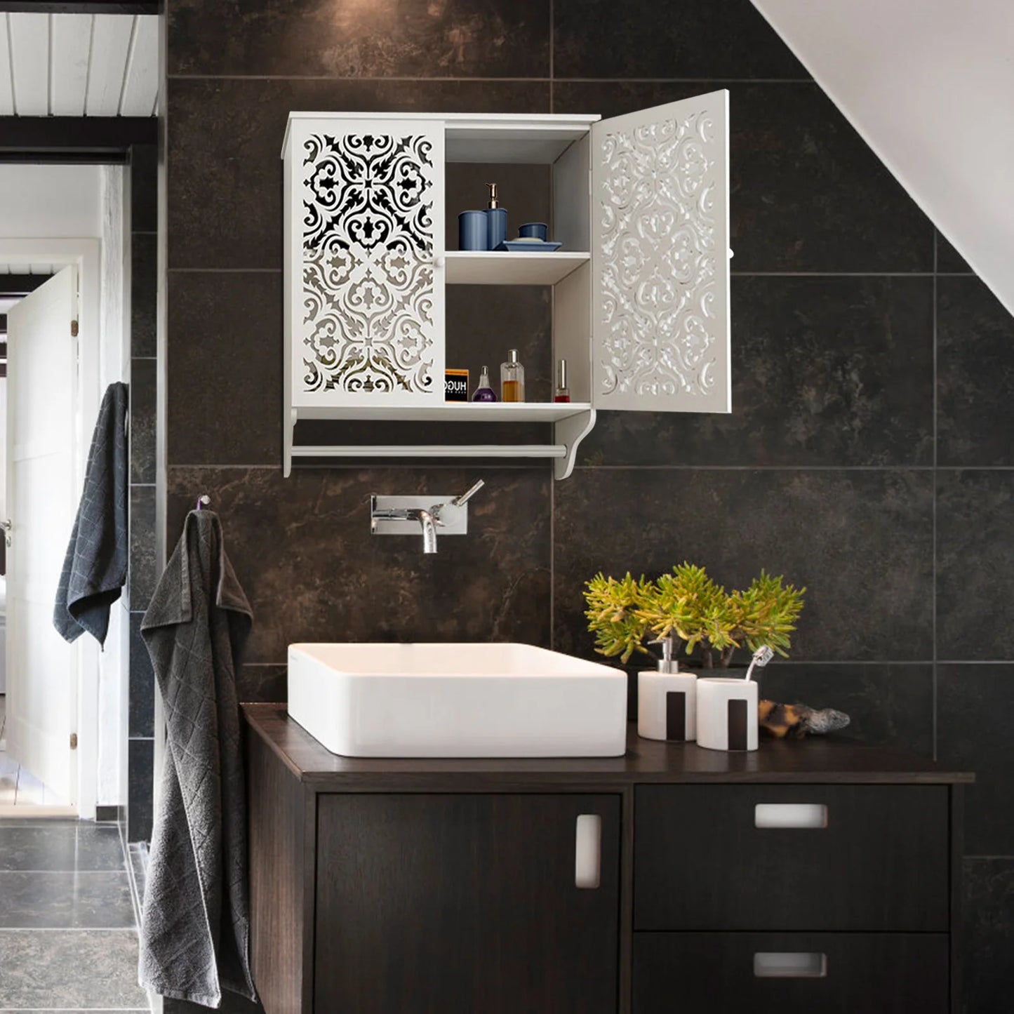 Bathroom Wall Mounted Cabinet Double Door Vanity Shelves